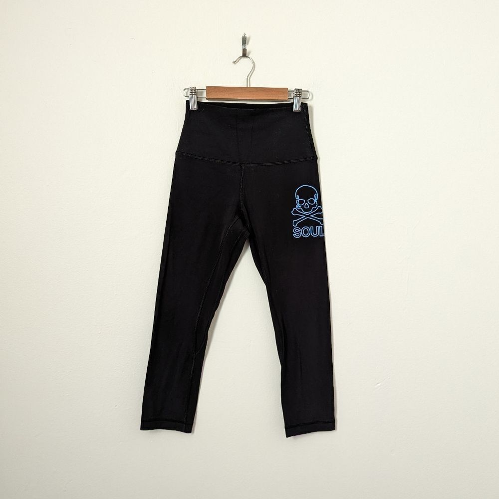 Lululemon x SoulCycle black blue skull logo Align high waisted crop 21" leggings